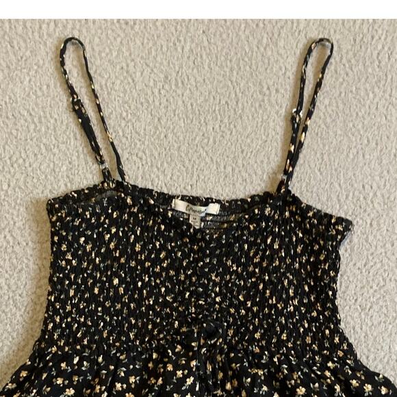 Papaya Tank Top Medium Floral Flare Stretch Smocked Black Yellow Cottage Y2K - Picture 2 of 15